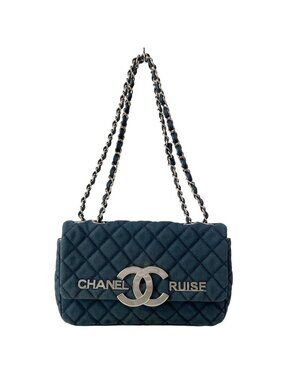 Chanel Shoulder Bag Single Flap Quilted Navy Chain Silver Cruise Line